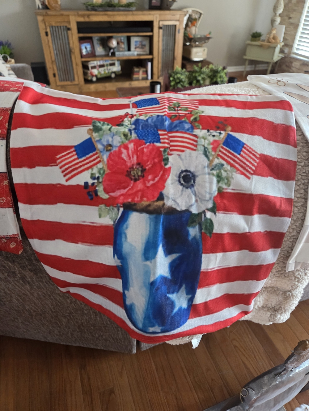 Patriotic Floral Vase Holiday Pillow Covers - Red, White & Blue